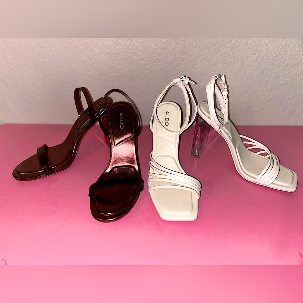 ALDO Pillow Walk Strappy Block Heels - Brown 8.5W and White 8W